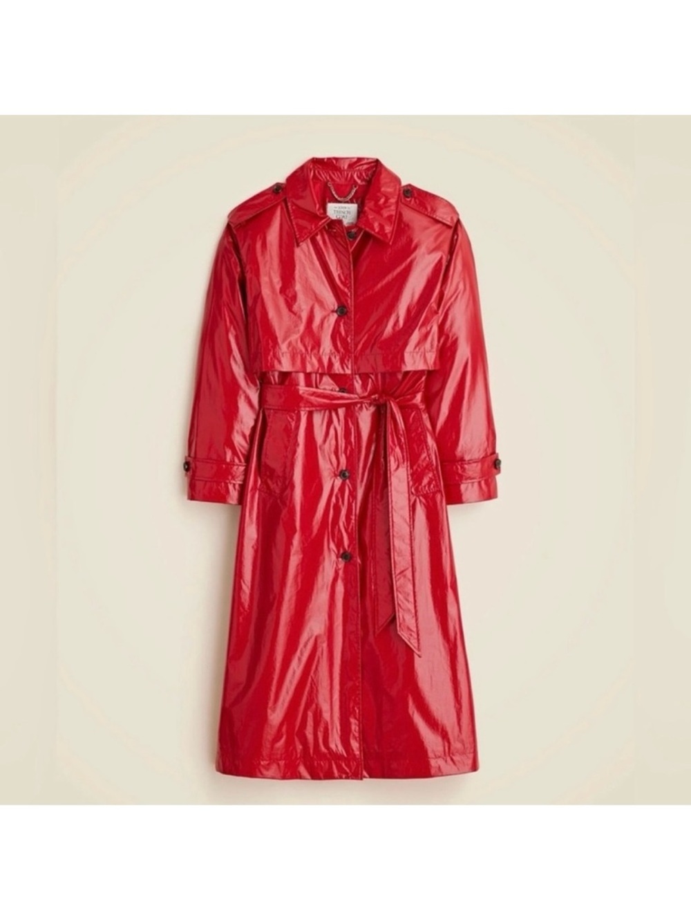 J. Crew Shiny Glossy “edgy”Red Trench Coat flawless size X-Small Belted